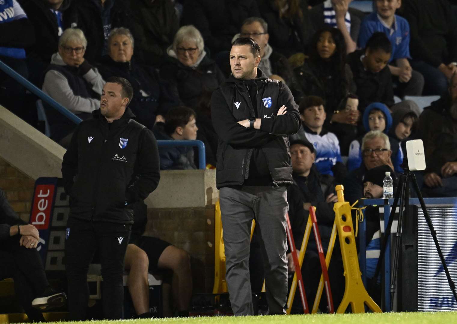 Manager Mark Bonner watches on as the Gills are beaten at home for a third time in a row Picture: Barry Goodwin