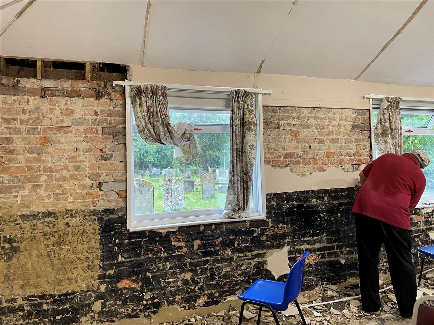 Replacing dodgy plaster on the schoolroom wall