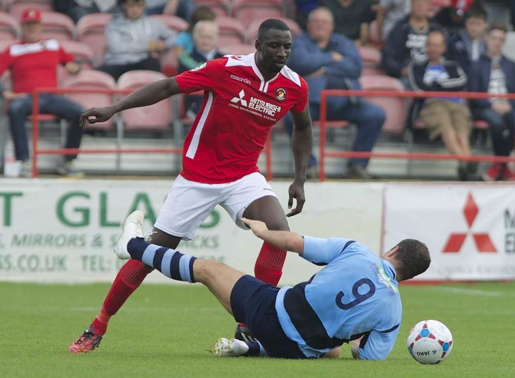 Anthony Acheampong wins the ball from St Albans City's John Frendo Picture: Andy Payton