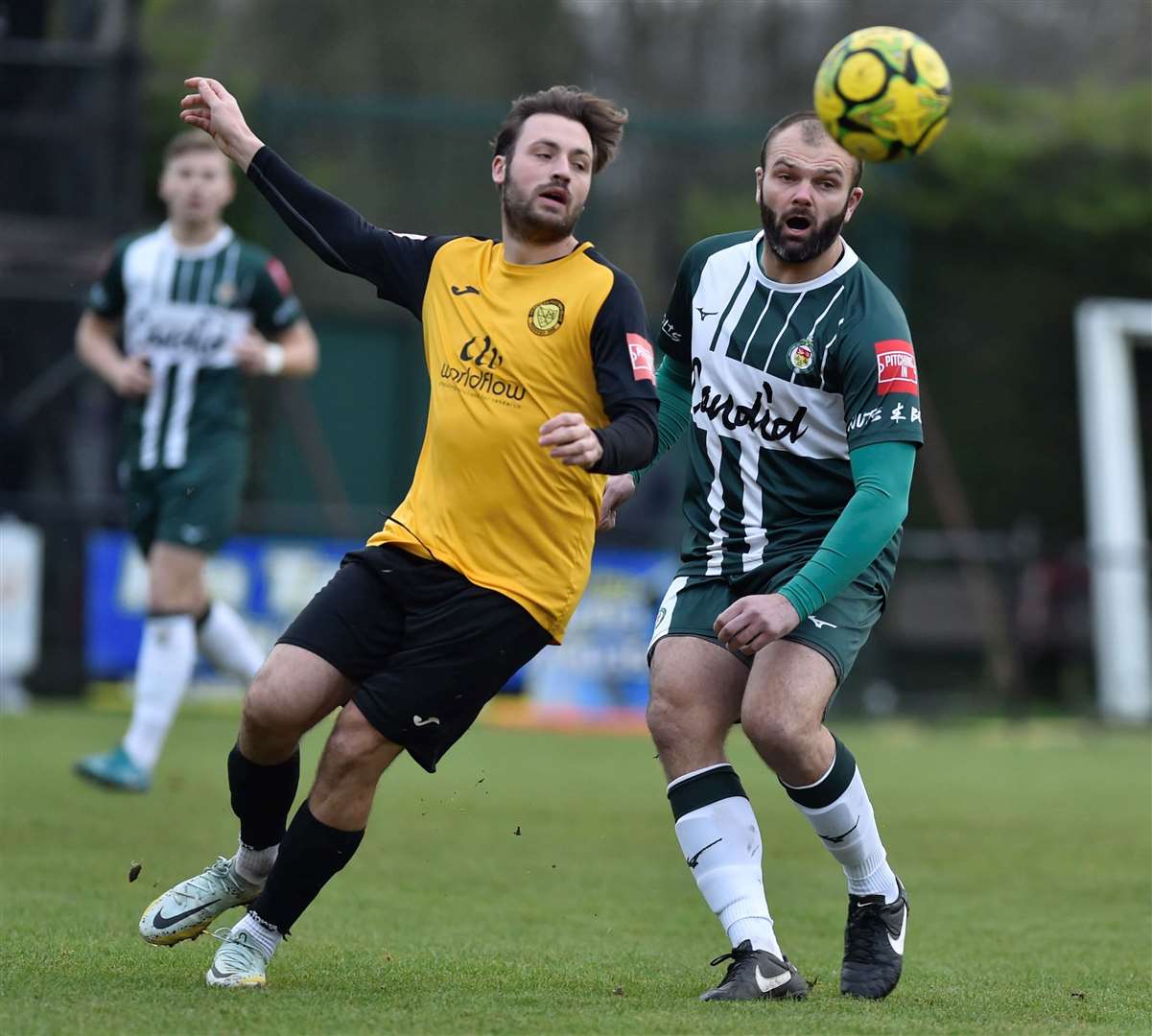 Ashford striker Gary Lockyer, right, in action at Merstham. Picture: Ian Scammell