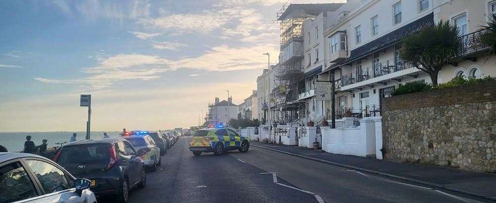 About eight police cars could be seen in Sandgate Esplanade following an accident