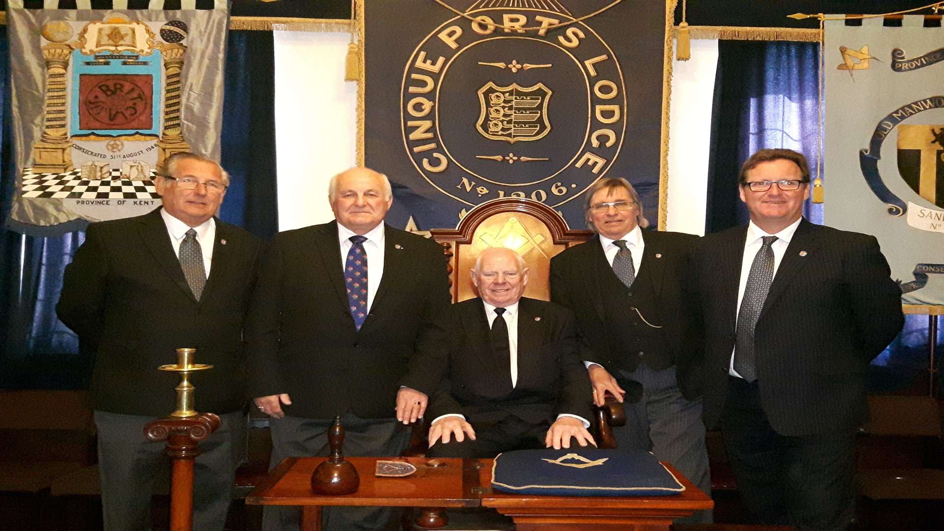 Treasurer Stuart Bourner, mentor Tony Patmore, worshipful master Phillip Ansell, past master Jake Jackson and secretary Nick Bushell