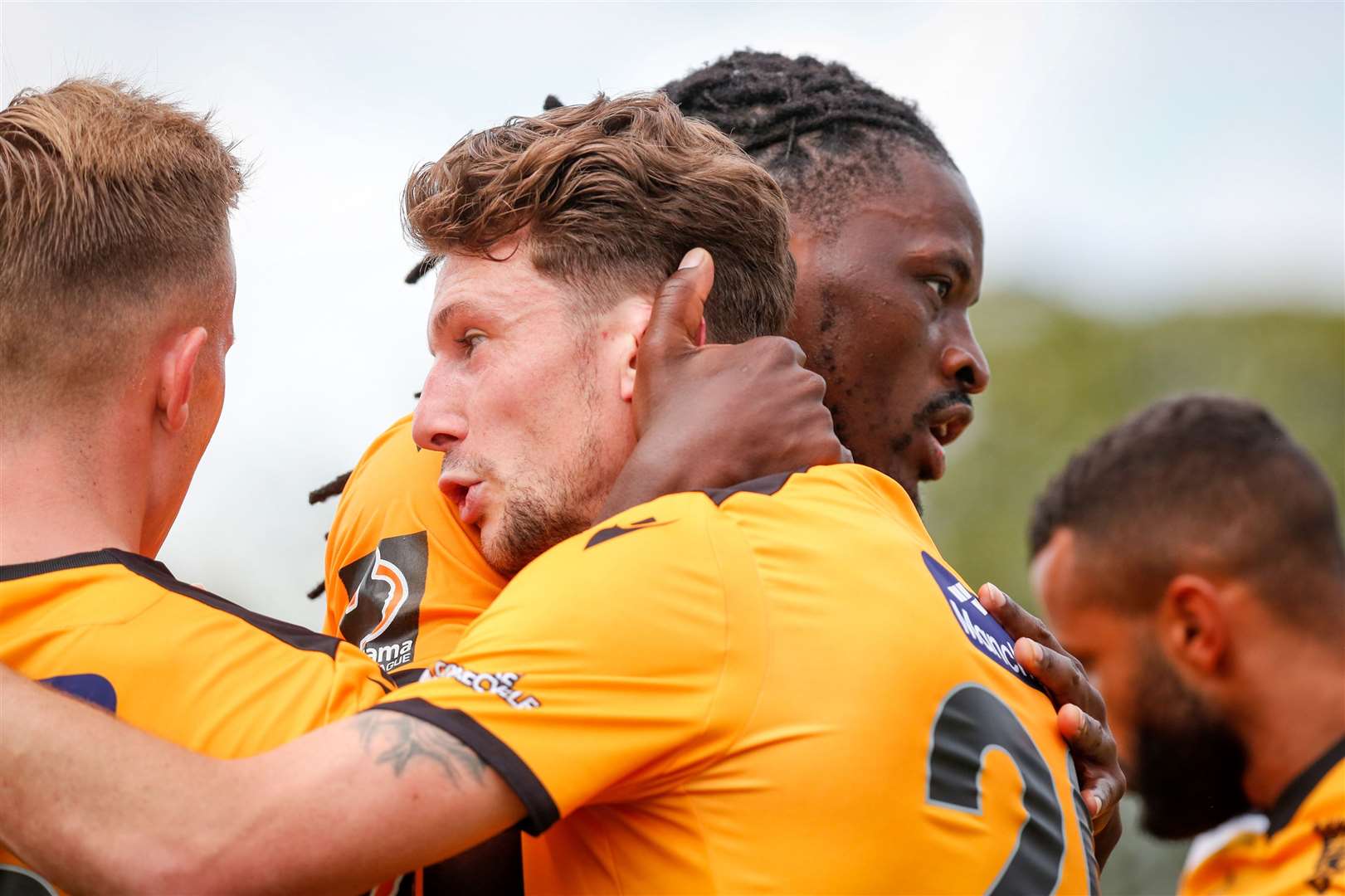 Matt McClure is congratulated by Clovis Kamdjo after scoring on his Maidstone debut Picture: Matthew Walker