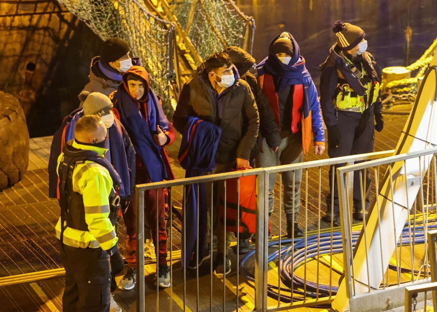 People being brought ashore in Dover earlier