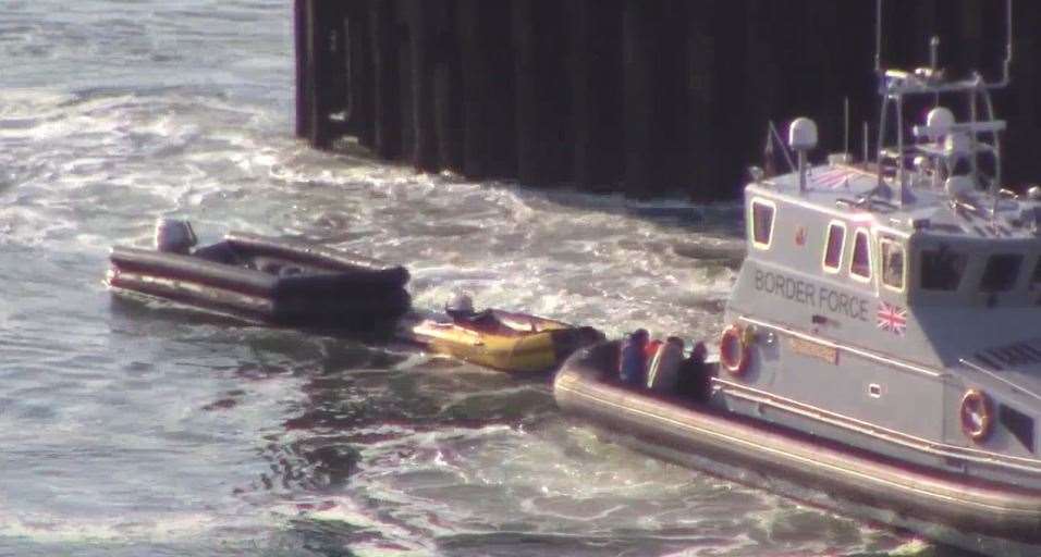 Two of the boats intercepted on Friday morning by Border Force. More crossings have been stopped today. Picture: Chris Johnson