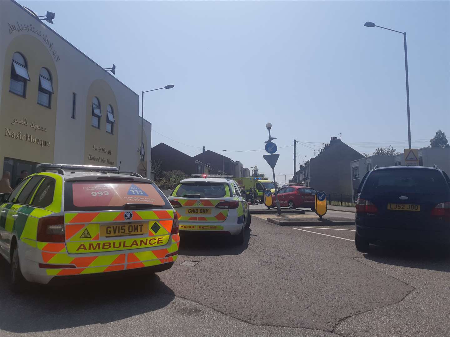 Paramedics treat a motorcylist after a crash in Richmond Road, Gillingham on Thurday, July 25 (14284265)