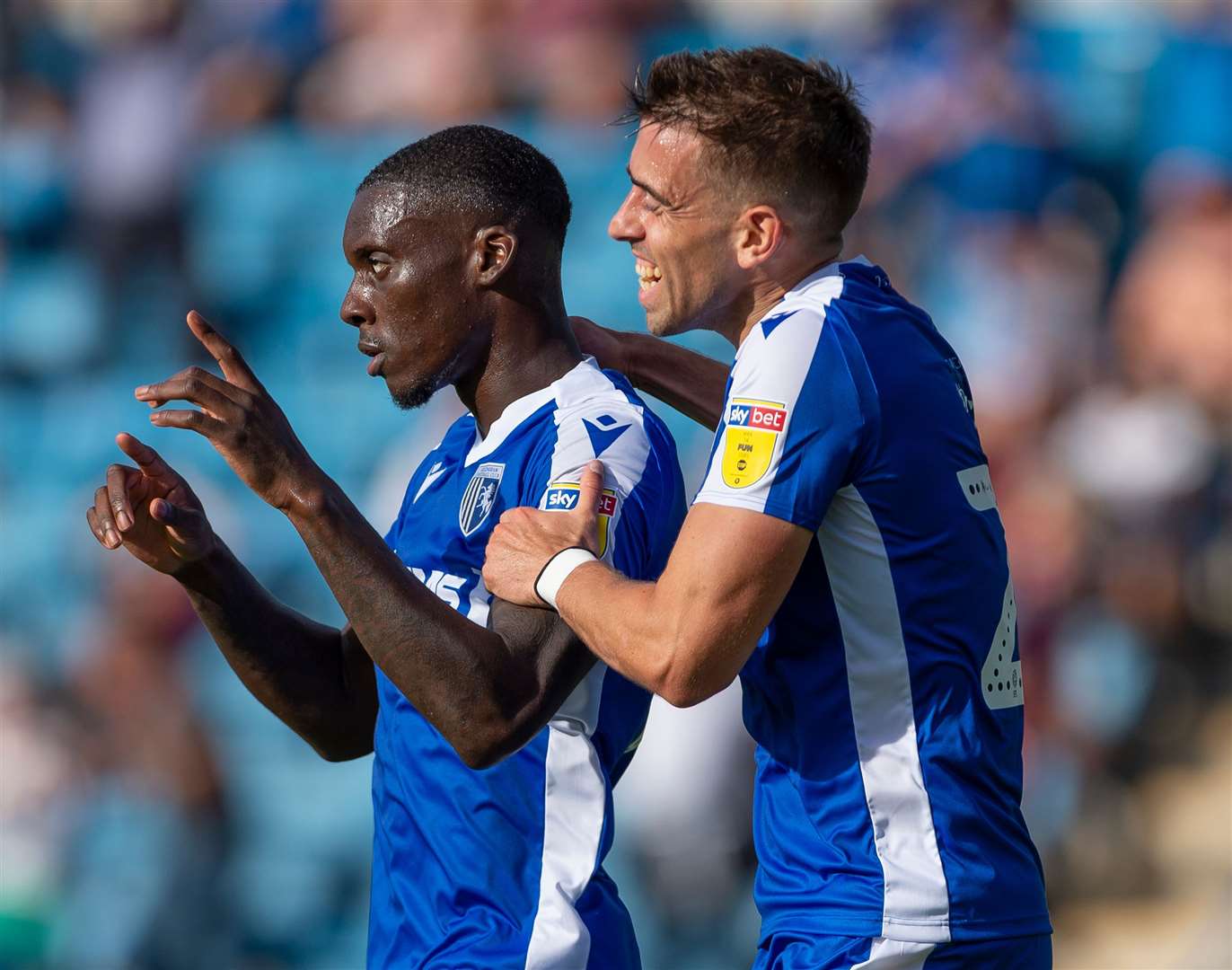 Mikael Ndjoli celebrates his opening goal for Gillingham Picture: Ady Kerry