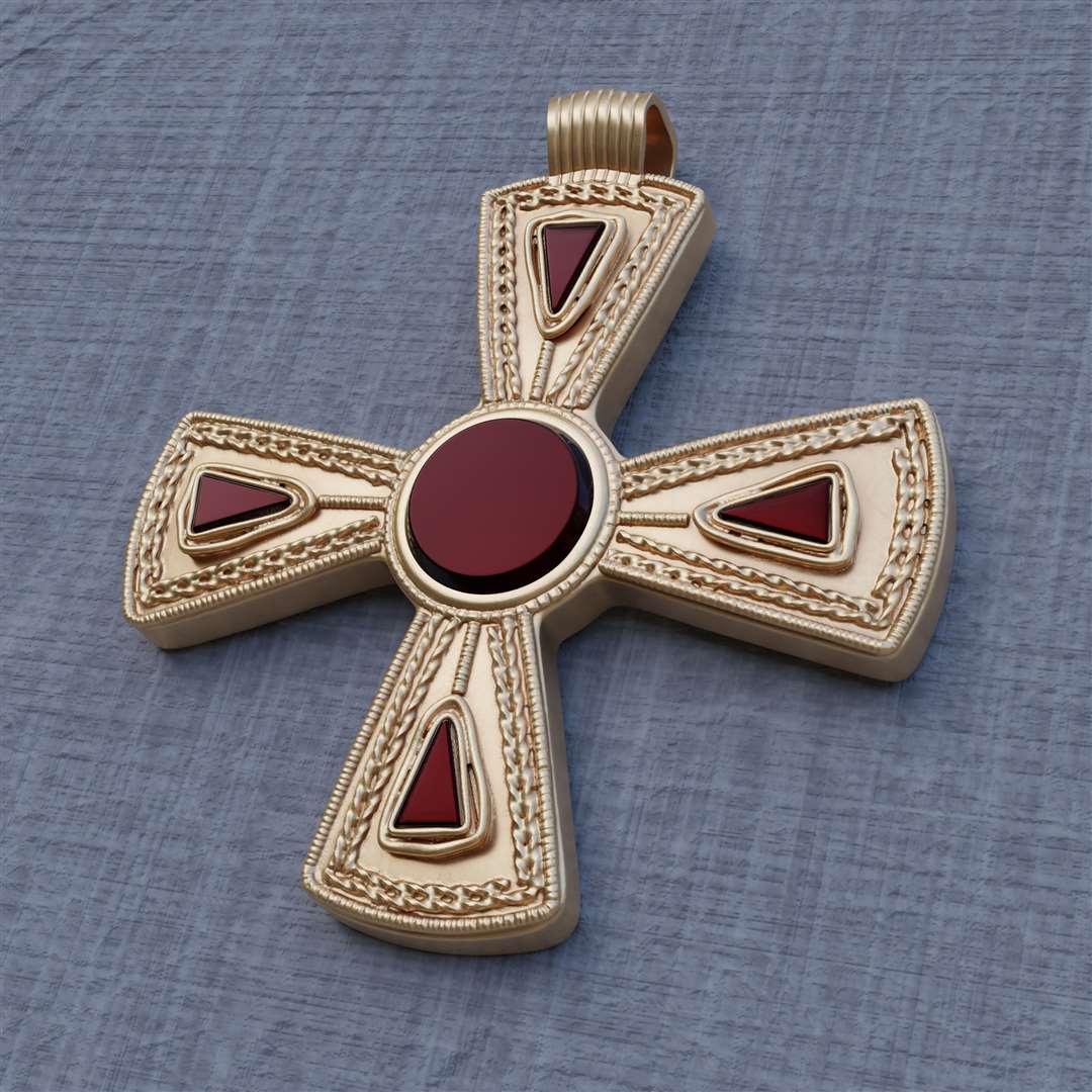 A digital reconstruction of how the cross would have looked before it was damaged. Picture: Lloyd Bosworth