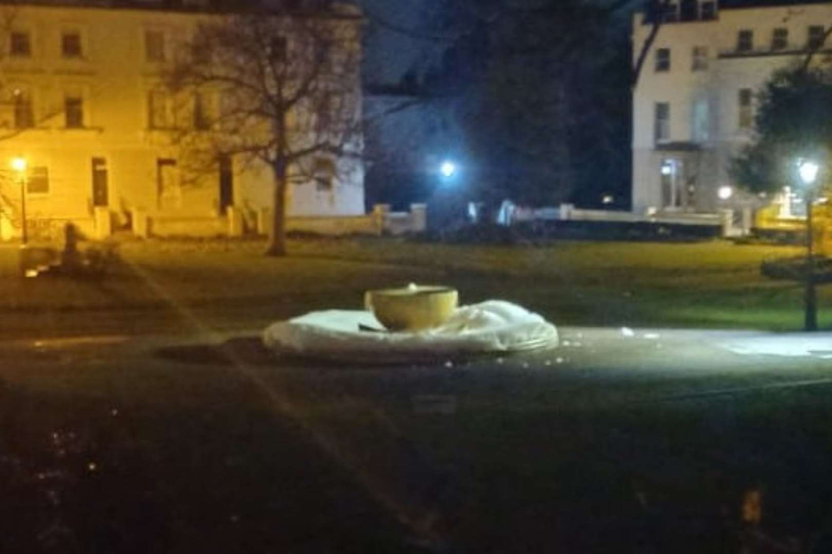 Bubbles overflowing from the fountain in Dane John Gardens, Canterbury, last night