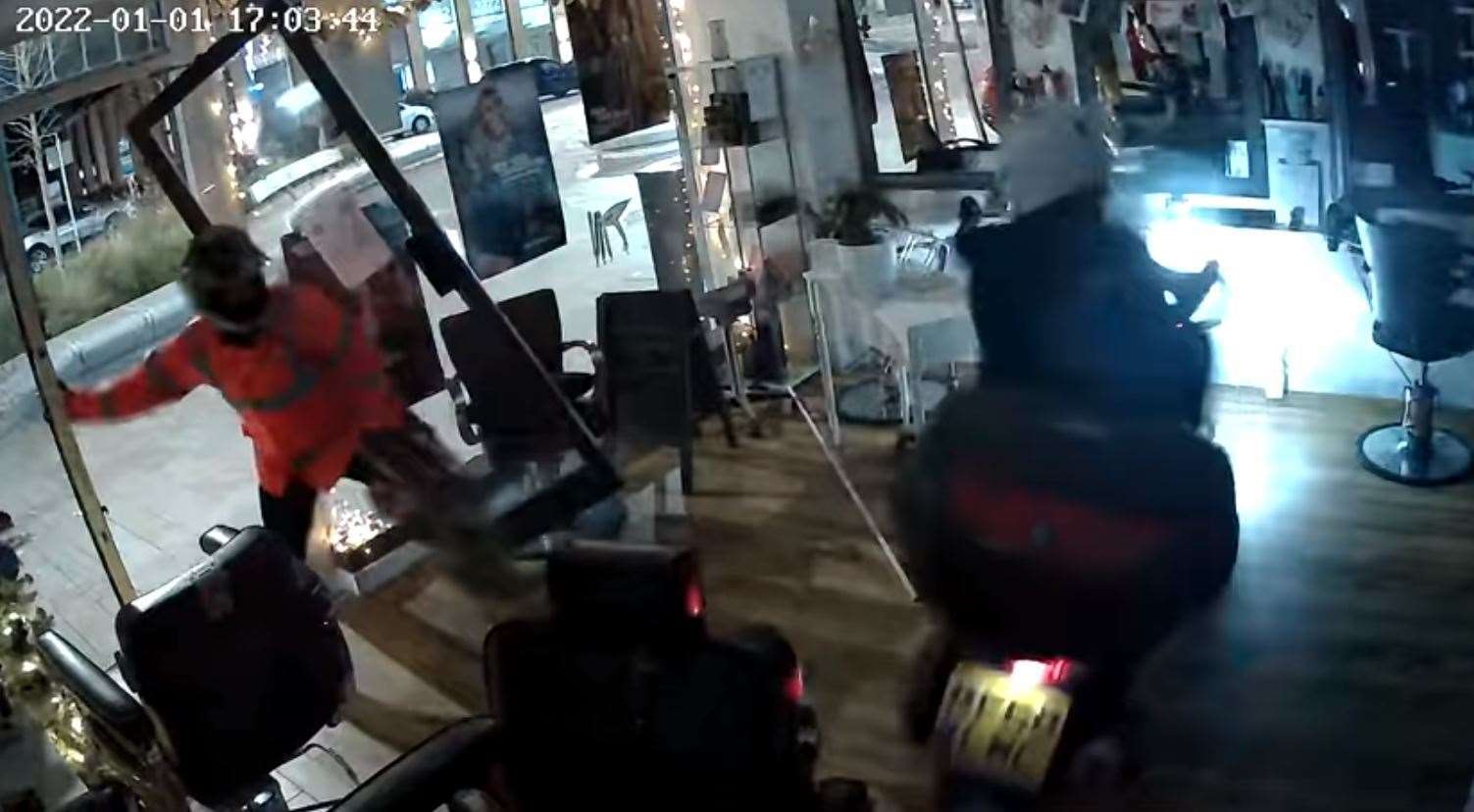 CCTV shows the ram raid at Mark Mardell Hair Salon in Dartford on New Year's Day