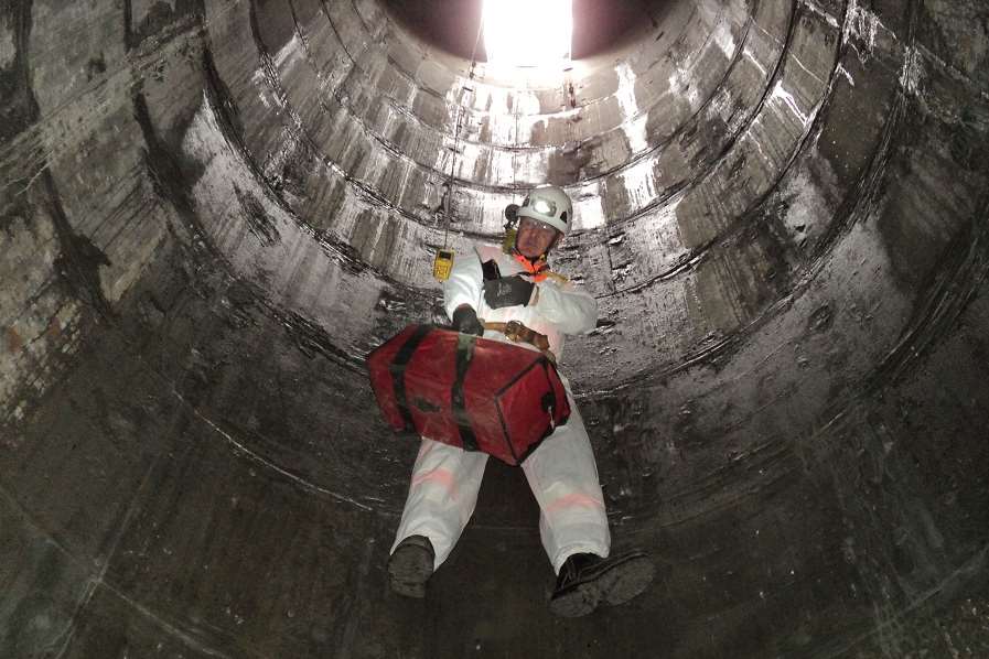 A member of the rescue team during the practice exercise