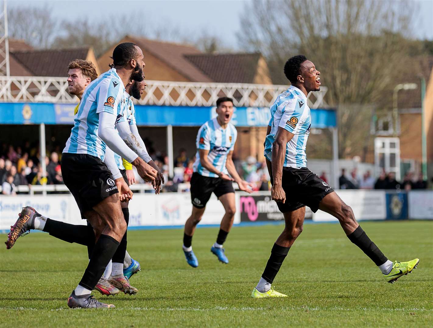 Raphe Brown celebrates his winner for Maidstone at Farnborough. Picture: Helen Cooper