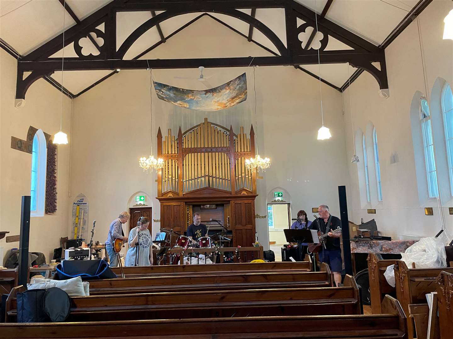 The White Horses band practising for the opening day