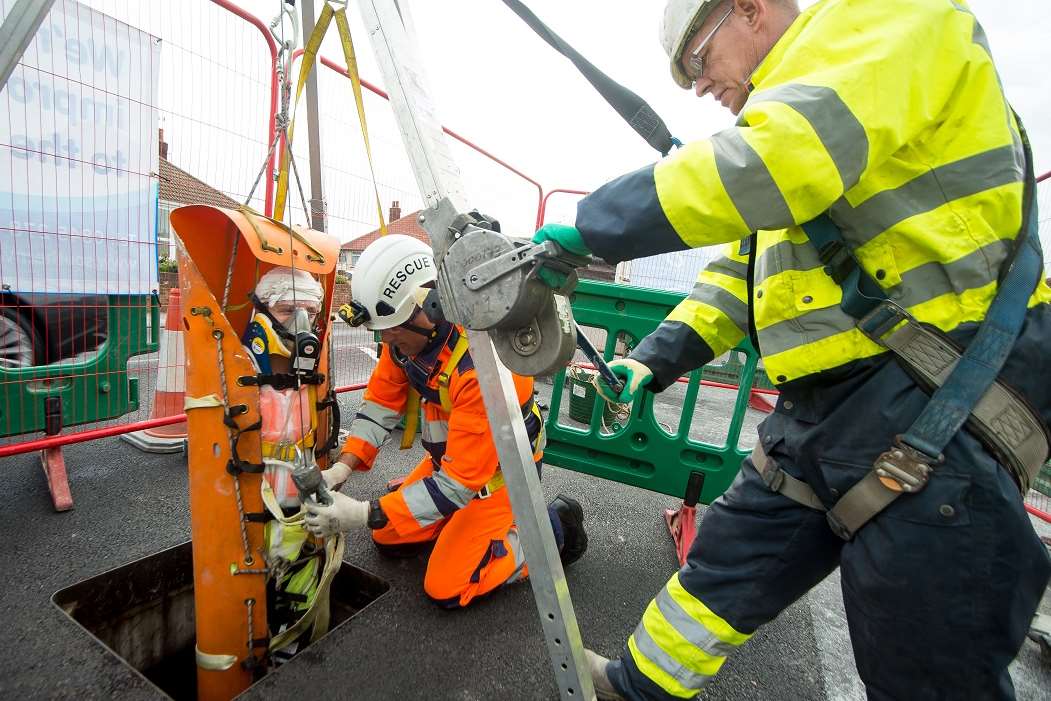 The scenario for the practice rescue involved a worker with a head injury in a tunnel 10 metres deep.