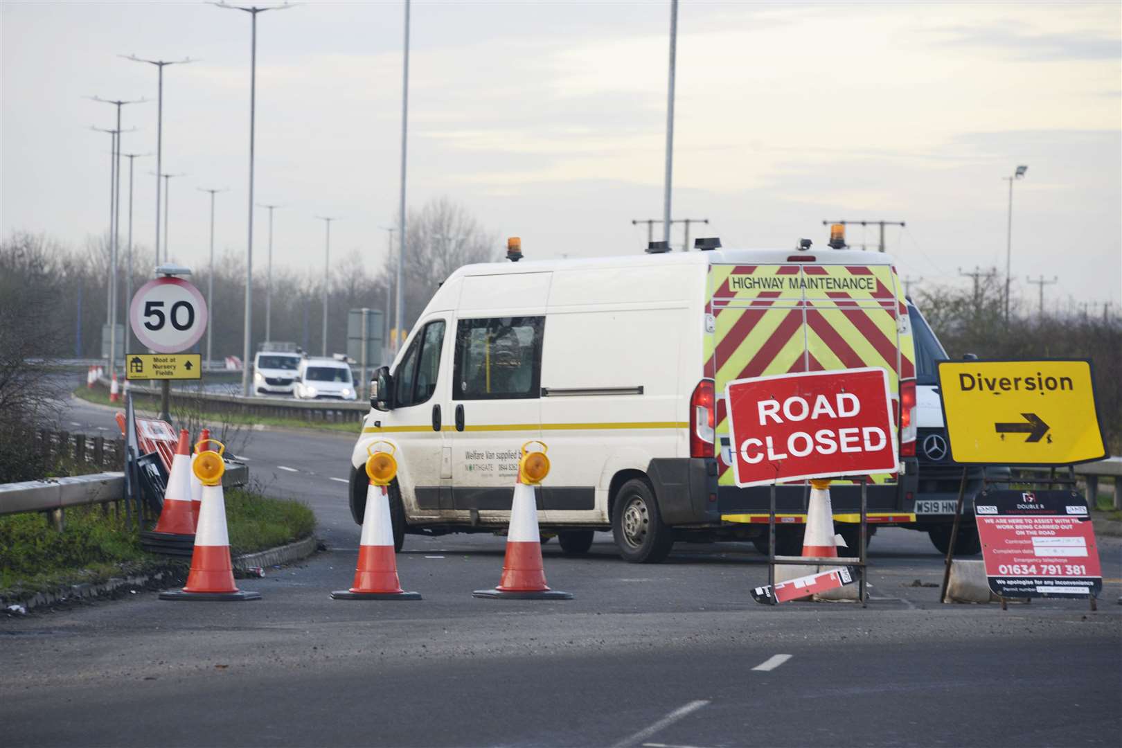 The A256 southbound carriageway near Sandwich has been closed since mid December Picture: Paul Amos