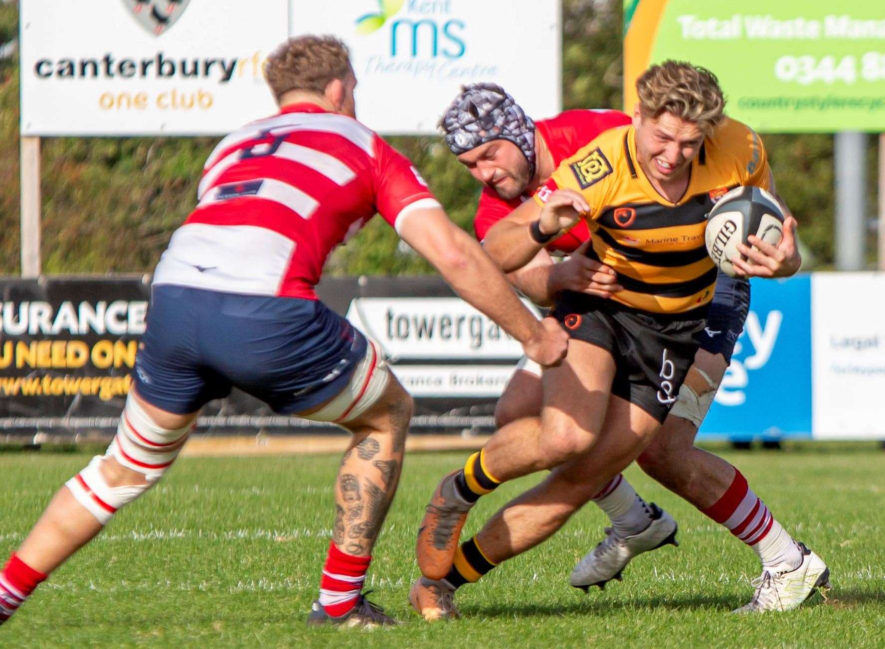 Canterbury’s Alfie Orris in action against Dorking. Picture: Phillipa Hilton