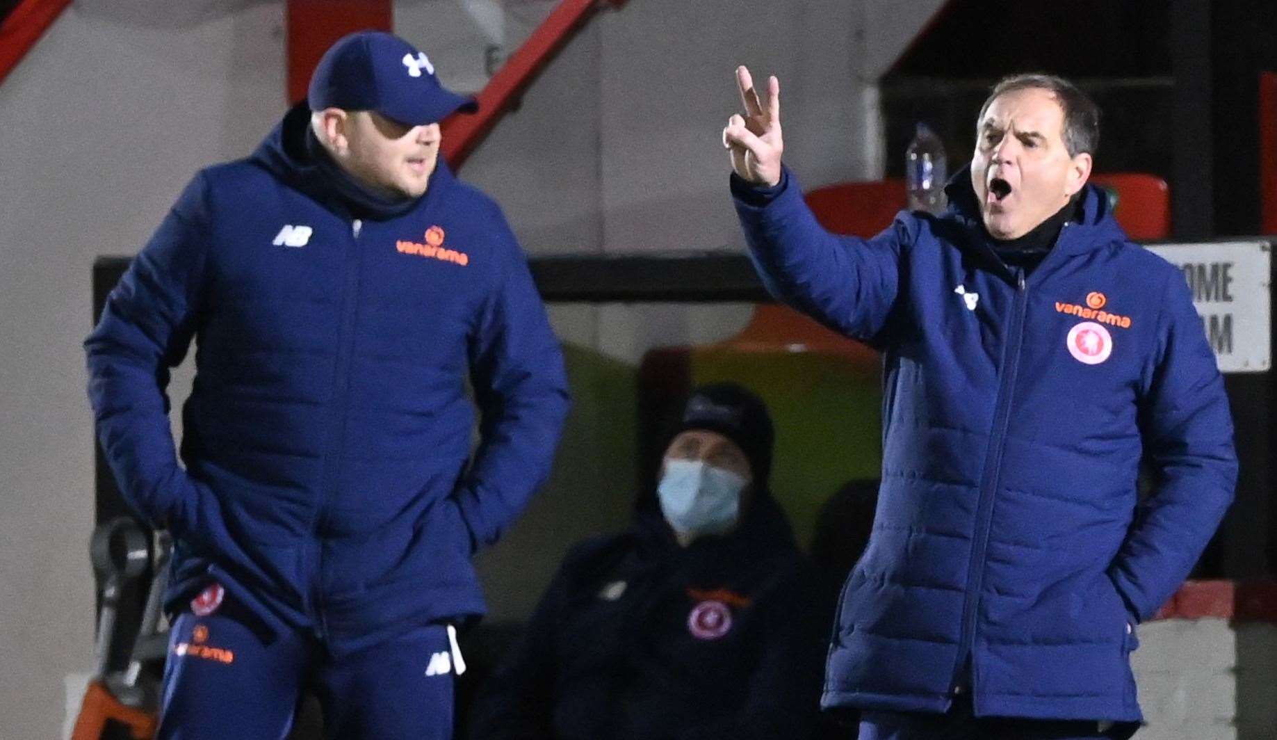 Steve Lovell, right, got his first win as Welling boss on Tuesday night. Picture: Keith Gillard