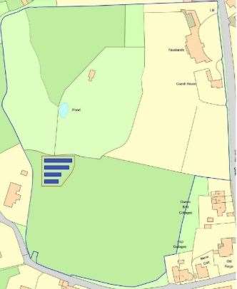 The blue lines indicate how the array would be sited within the estate at Newlands in Crockham Hill.