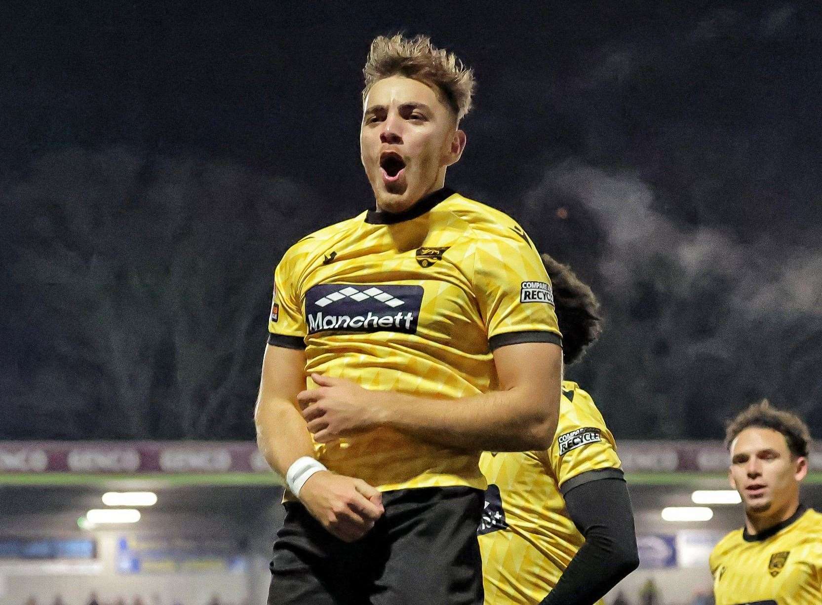 Maidstone midfielder Antony Papadopoulos celebrates his goal against Eastbourne. Picture: Helen Cooper