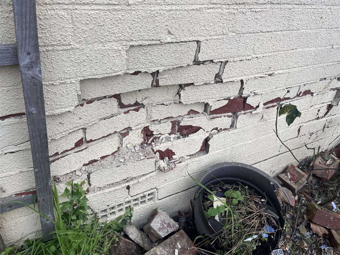 A large indent has been left in the front of the house in Deal where the van hit