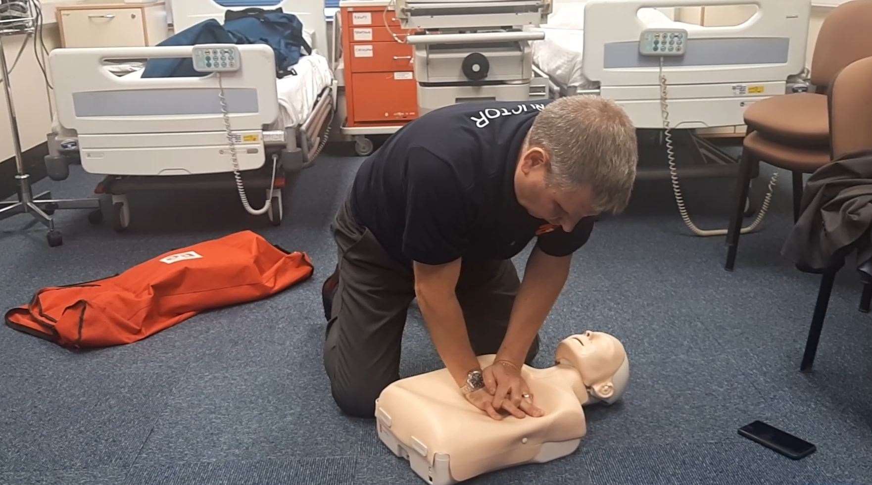 Andy Le Grove demonstrates giving chest compressions, in A+A Training Limited ,in the Medway City Estate, Strood (19427856)