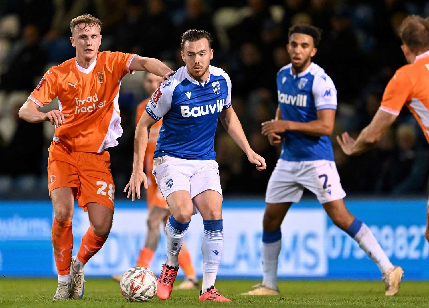 Gillingham’s Jack Nolan featured in a central midfield role against Blackpool on Saturday. Picture: Keith Gillard