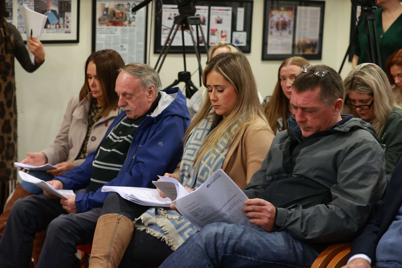 The family of Katie Simpson wait for the start of a press conference at KRW Solicitors in Belfast (Liam McBurney/PA)