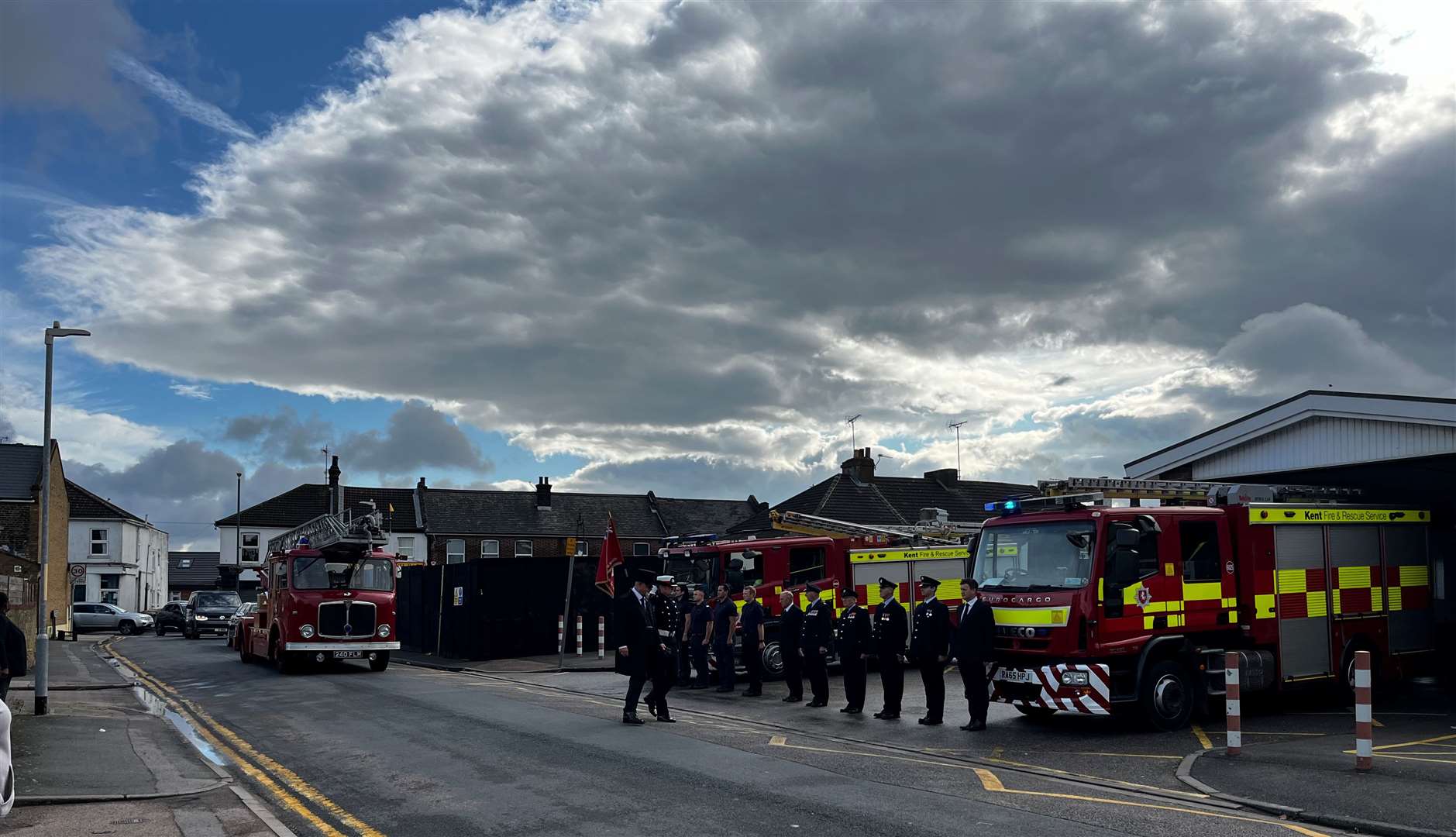 The guard of honour forms up outside the station