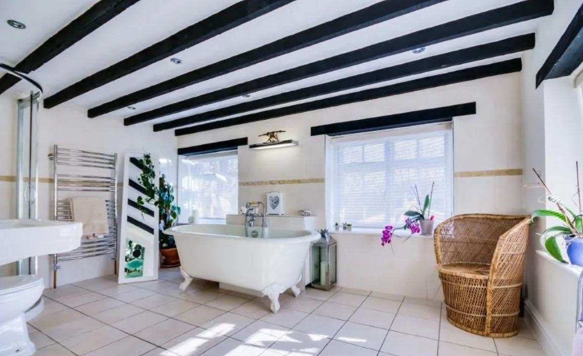 There are even beams in the bathroom. Picture: Graham John agents