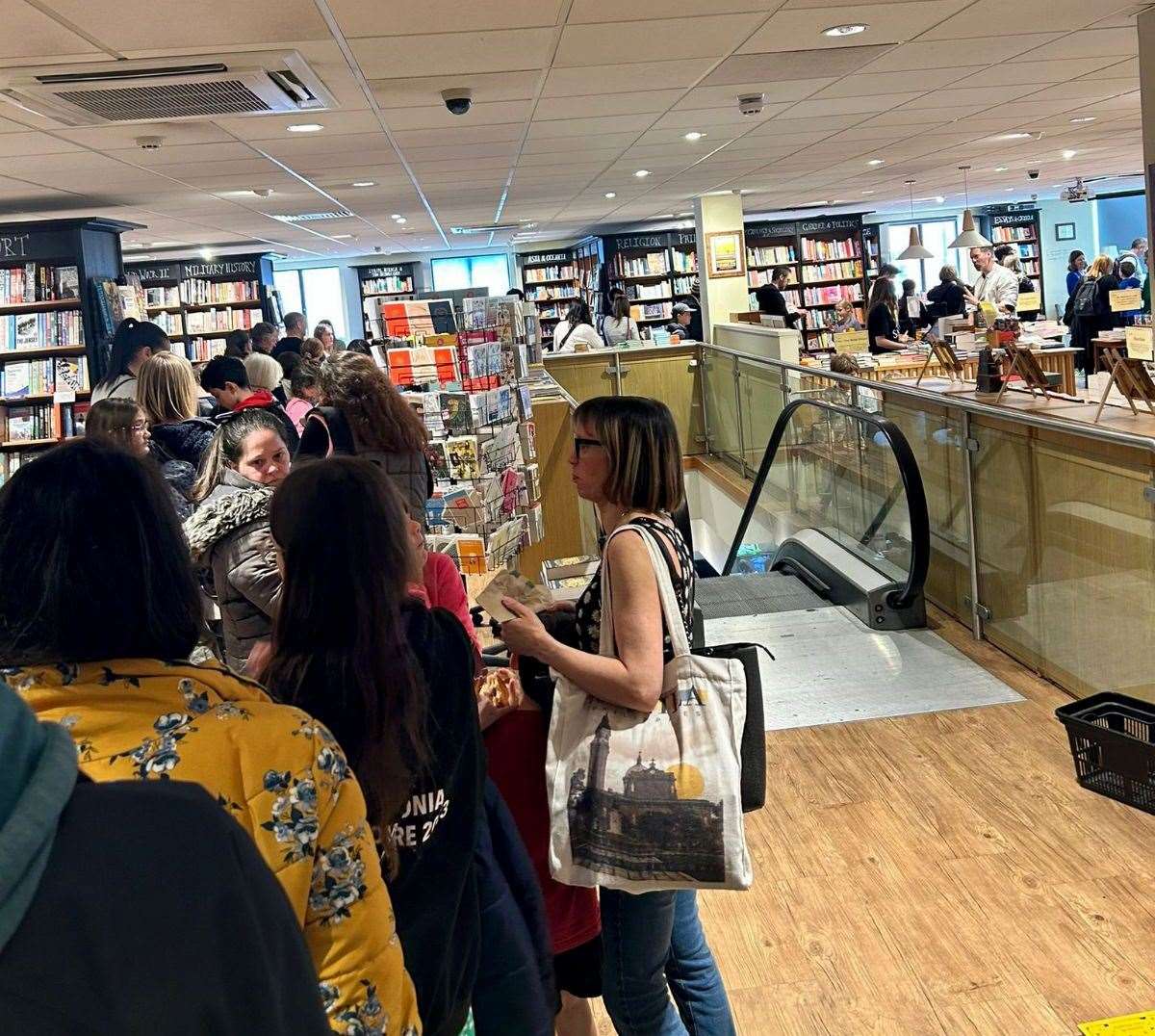 Hundreds of people are queuing at Waterstones in Canterbury for a book signing event with Annabel Steadman