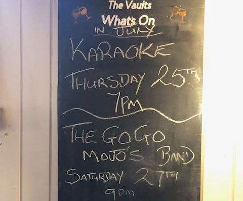 The Old Wine Vaults obviously hosts live music and karaoke nights, but the blackboard was a few weeks out of date