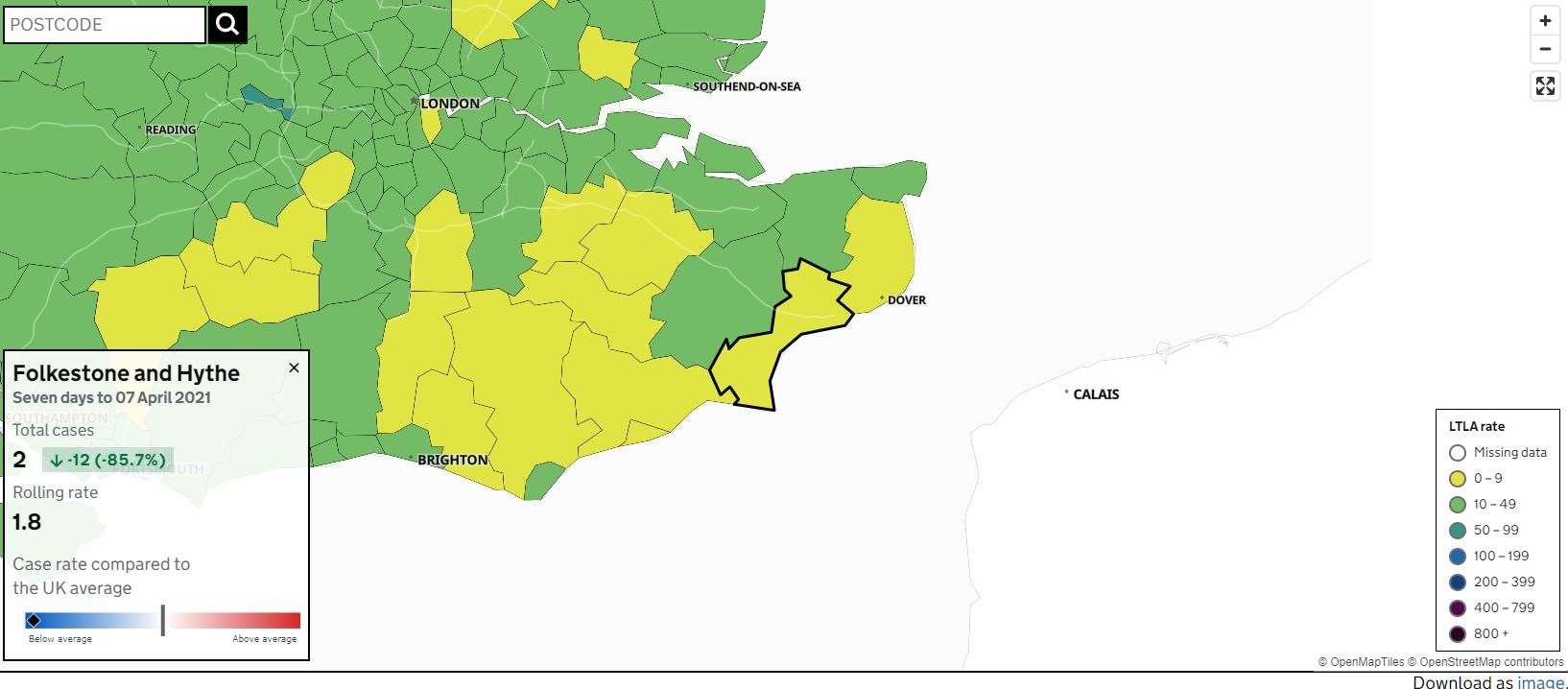 Folkestone recorded only two new cases