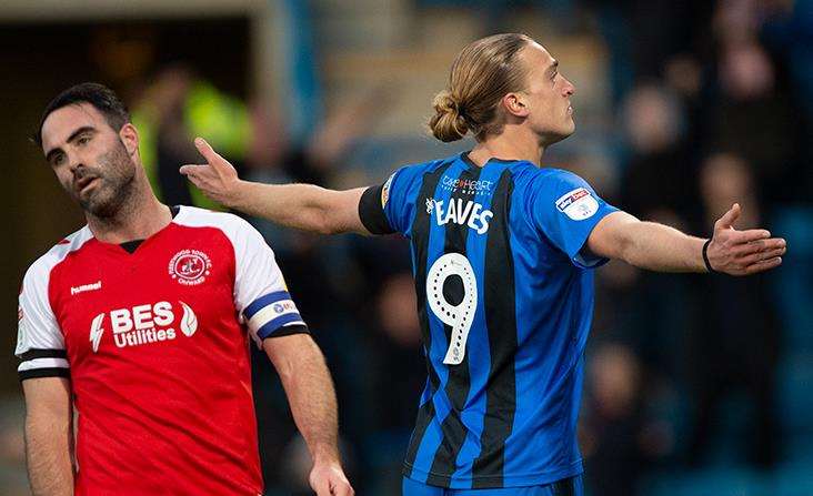 Tom Eaves celebrates against Fleetwood. Picture: Ady Kerry