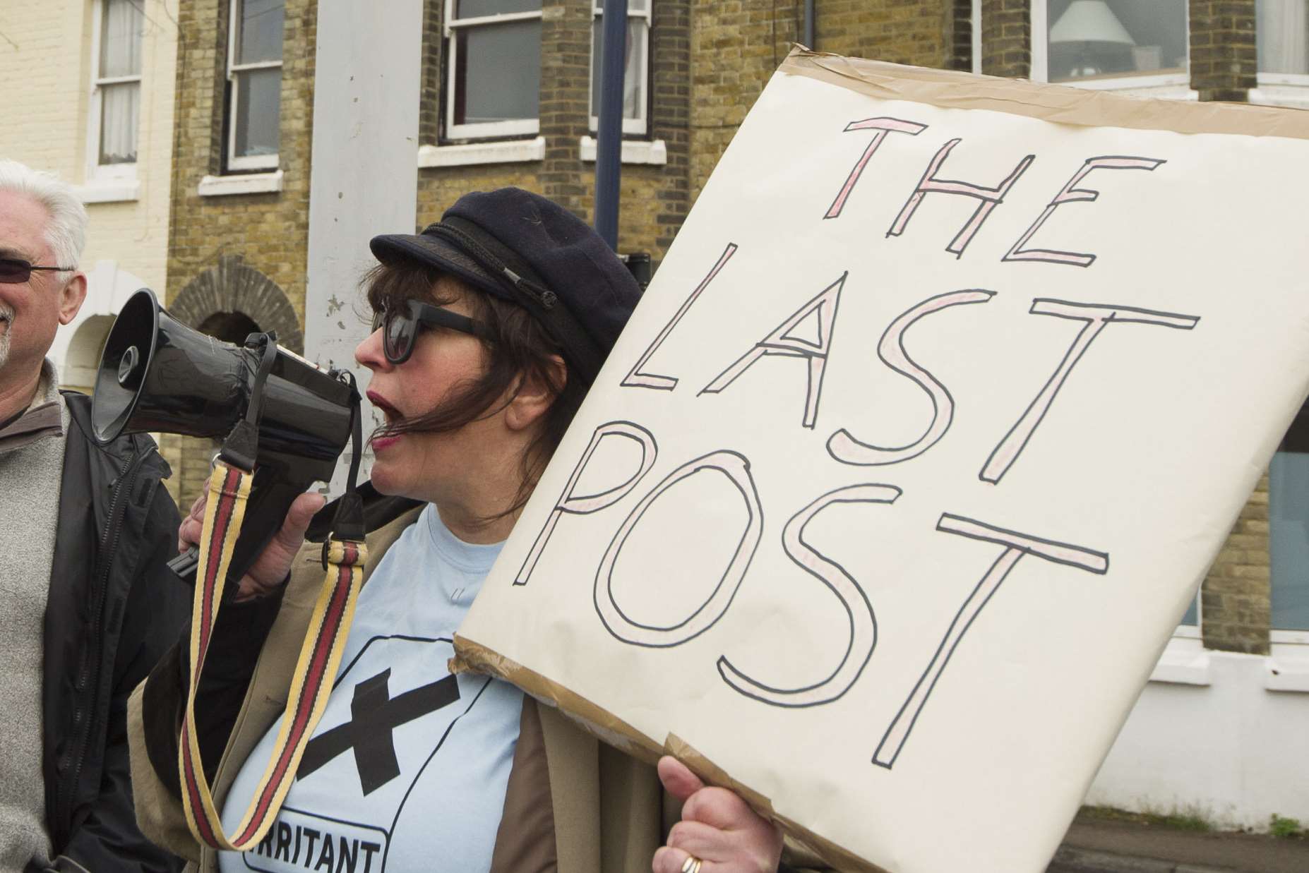 Julie Wassmer speaks to the crowd at the protest against the closure of Whitstable's central post office in April last year.