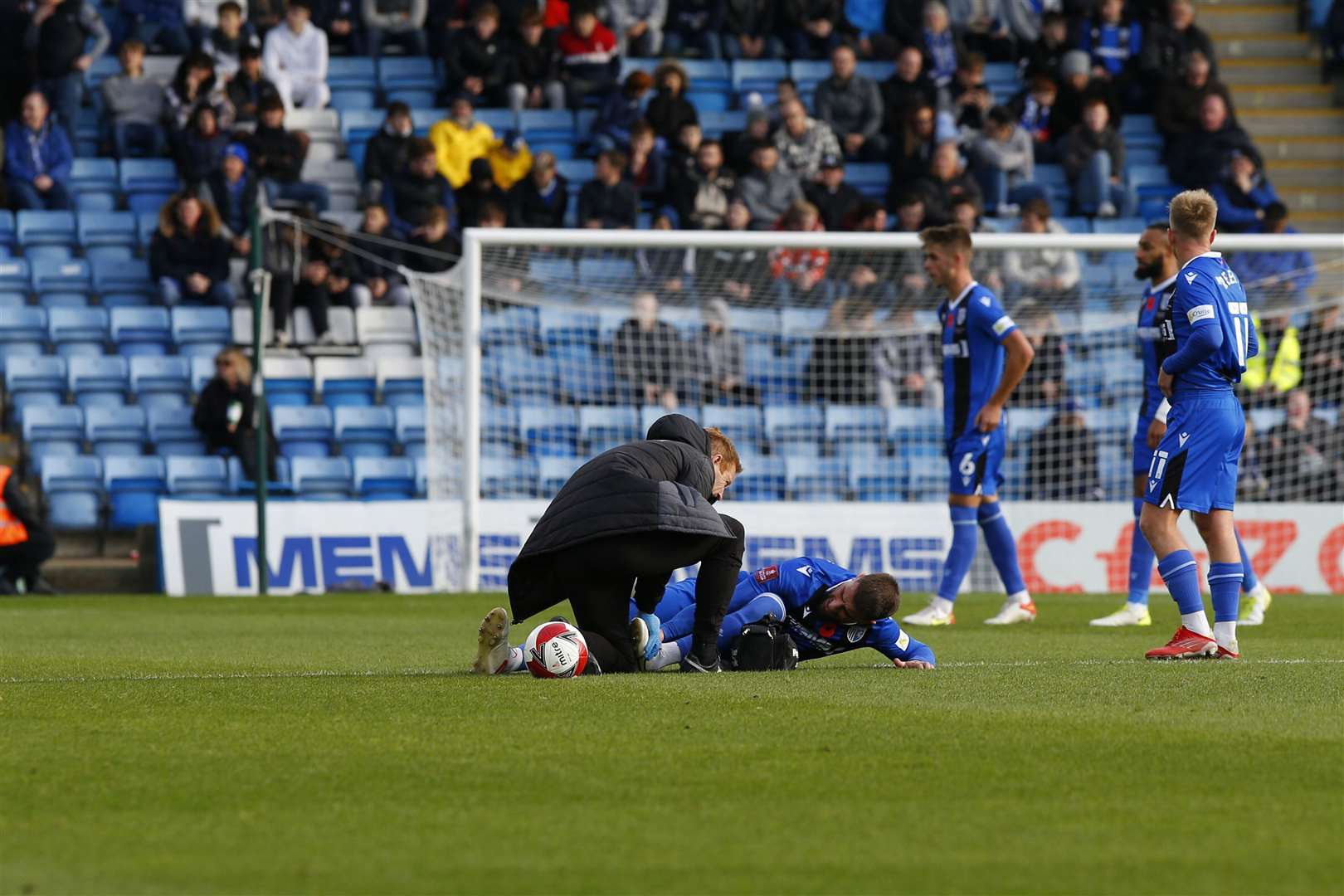 Max Ehmer receives treatment after being fouled Picture: Andy Jones