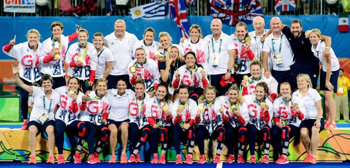 Great Britain's women's hockey team celebrate winning gold at the 2016 Rio Olympics. Picture: Frank Uijlenbroek