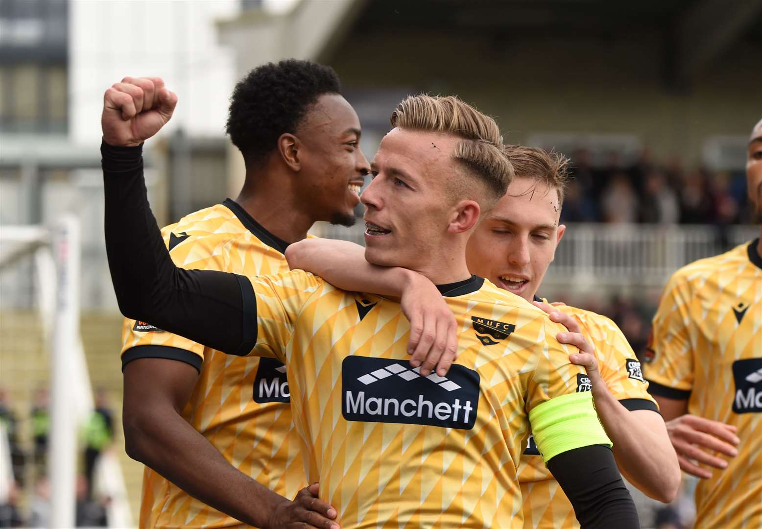 Sam Corne celebrates his brilliant volley as Maidstone take a 2-1 lead against Hampton. Picture: Steve Terrell