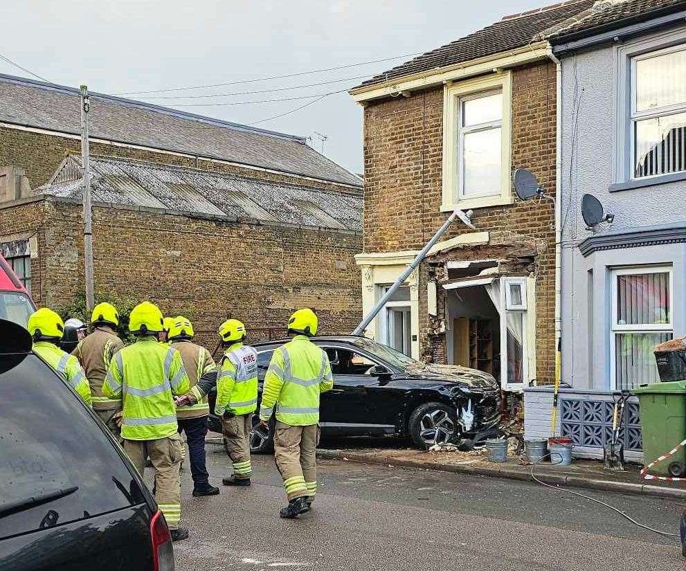 The damage to the house after a car smashed into a property in Broad Street, Sheerness