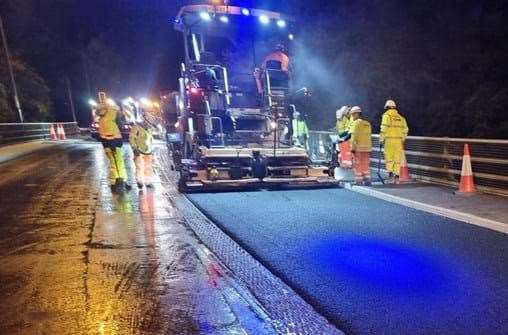 Strengthening works took place on the roundabout’s east bridge last year. Picture: National Highways