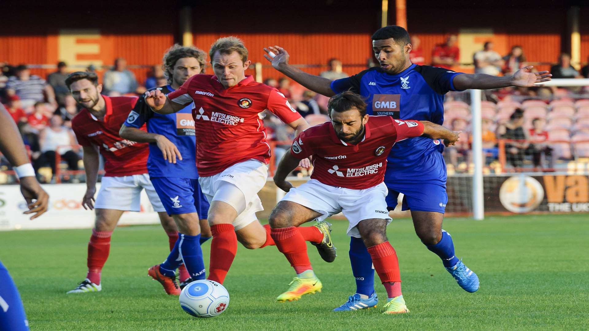 Sam Deering looks to get control in midfield against his former side Picture: Andy Payton