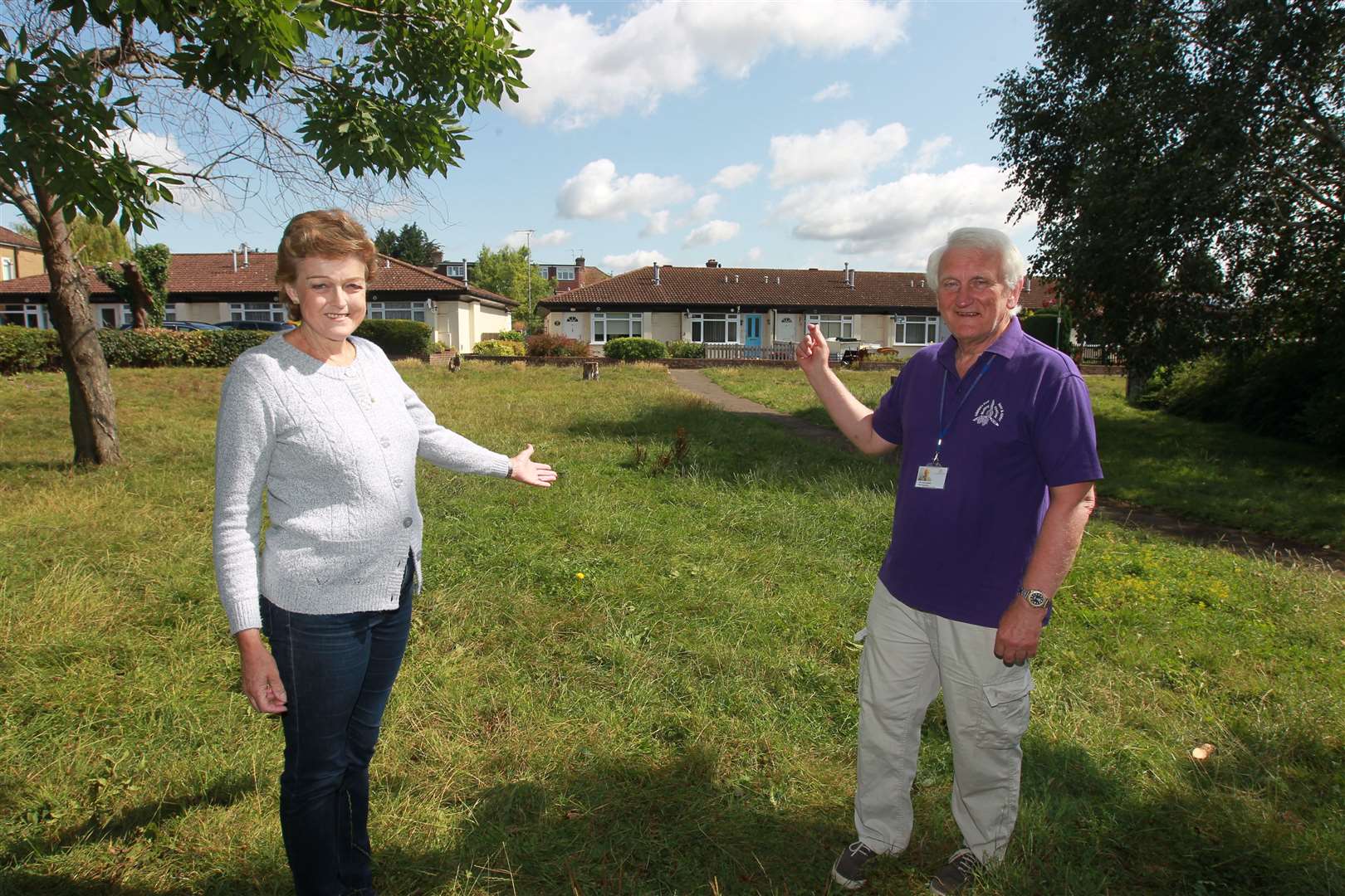 Maidstone borough councillors Val Springett and Denis Spooner are happy to let locals know that a piece of land at the bottom of Rosemary road in Bearsted will not be developed for housing. Picture: John Westhrop (15196737)