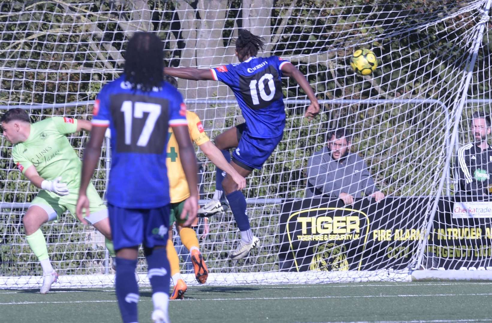 Ibrahim Olutade gives Margate the lead against Horsham. Picture: Stuart Watson