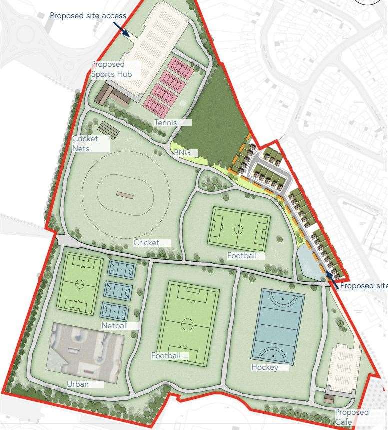 A new skate park, pitched and buildings are planned for Jackey Bakers, Ramsgate. Picture: Corstorphine & Wright Architects