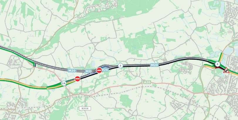 Police incident shuts a large part of M20. Picture: National Highways