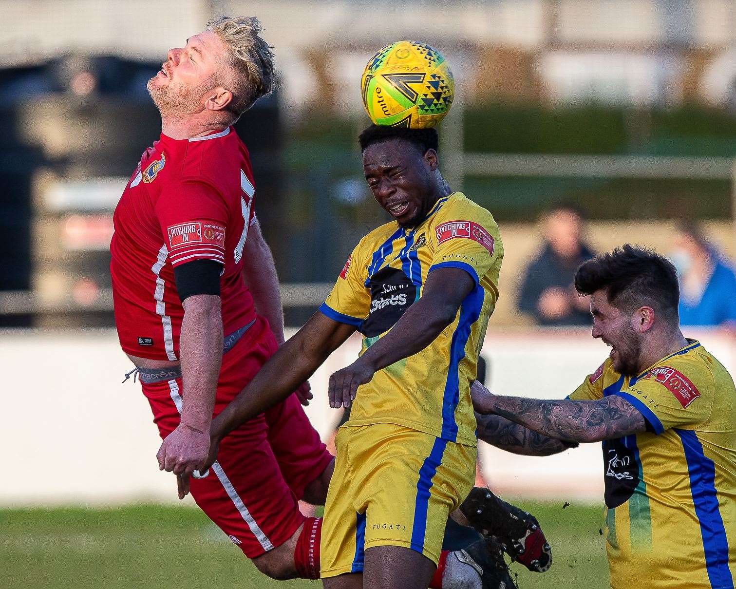 Harry Goodger tries to flick the ball on. Picture: Les Biggs