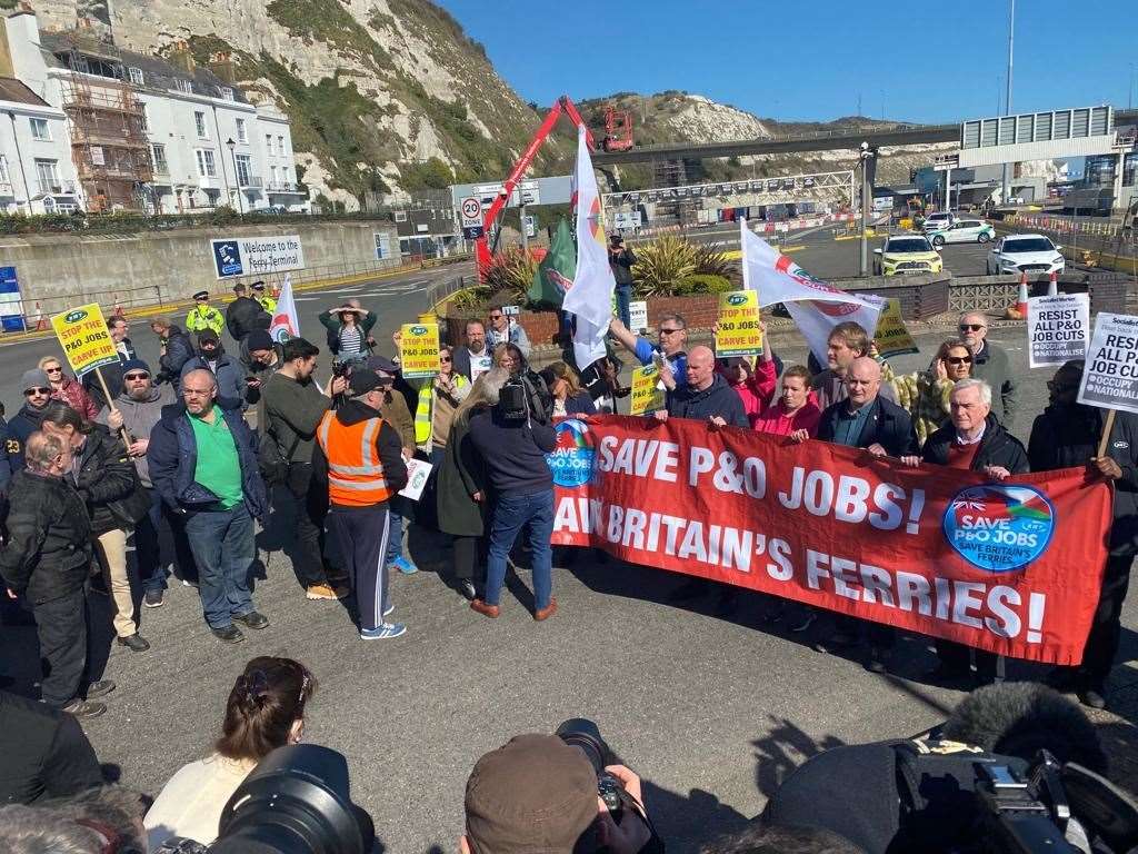 Union bosses are giving speeches to the crowds