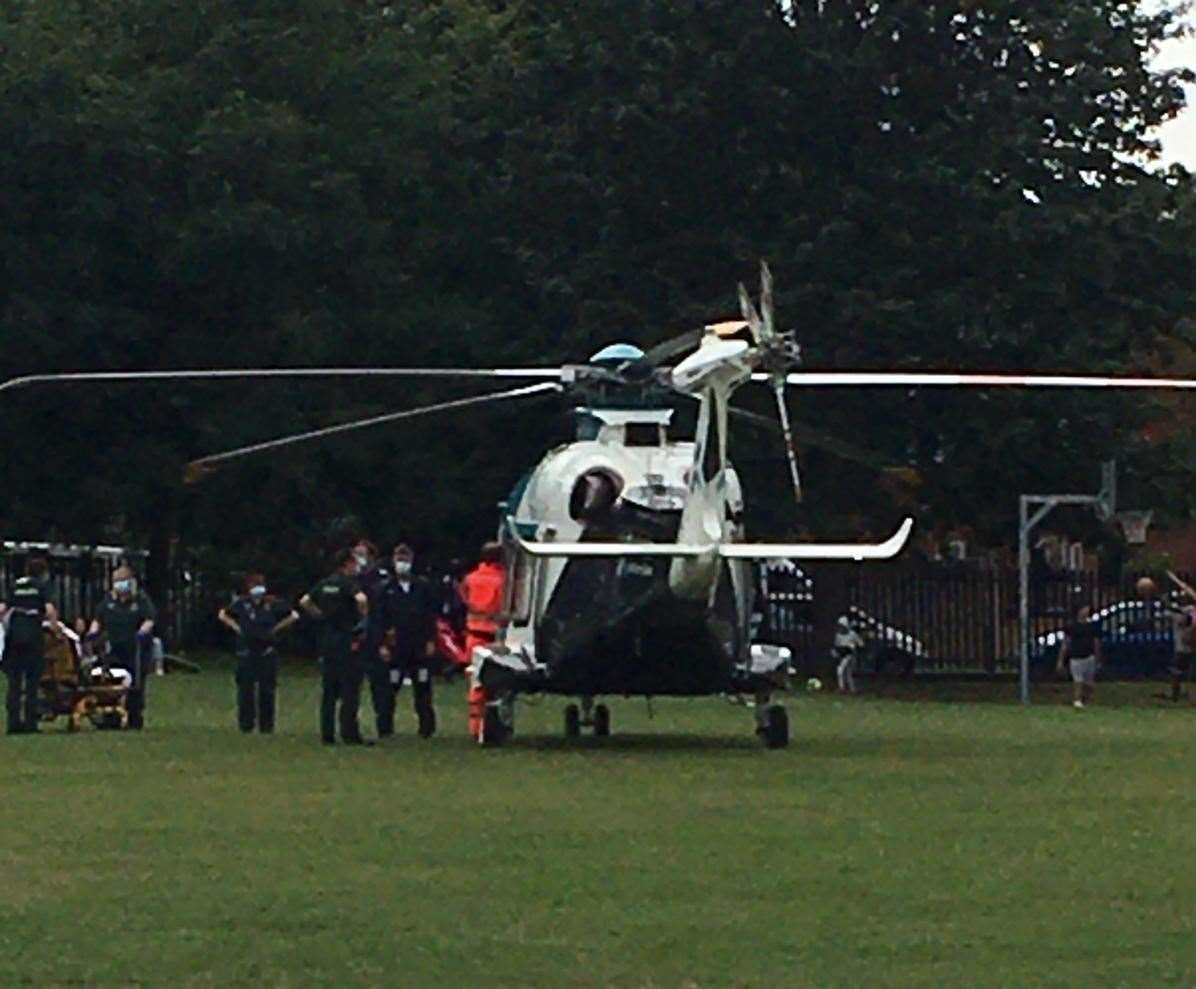 The air ambulance was called to Woodlands Park in Gravesend. Picture by George Daniels