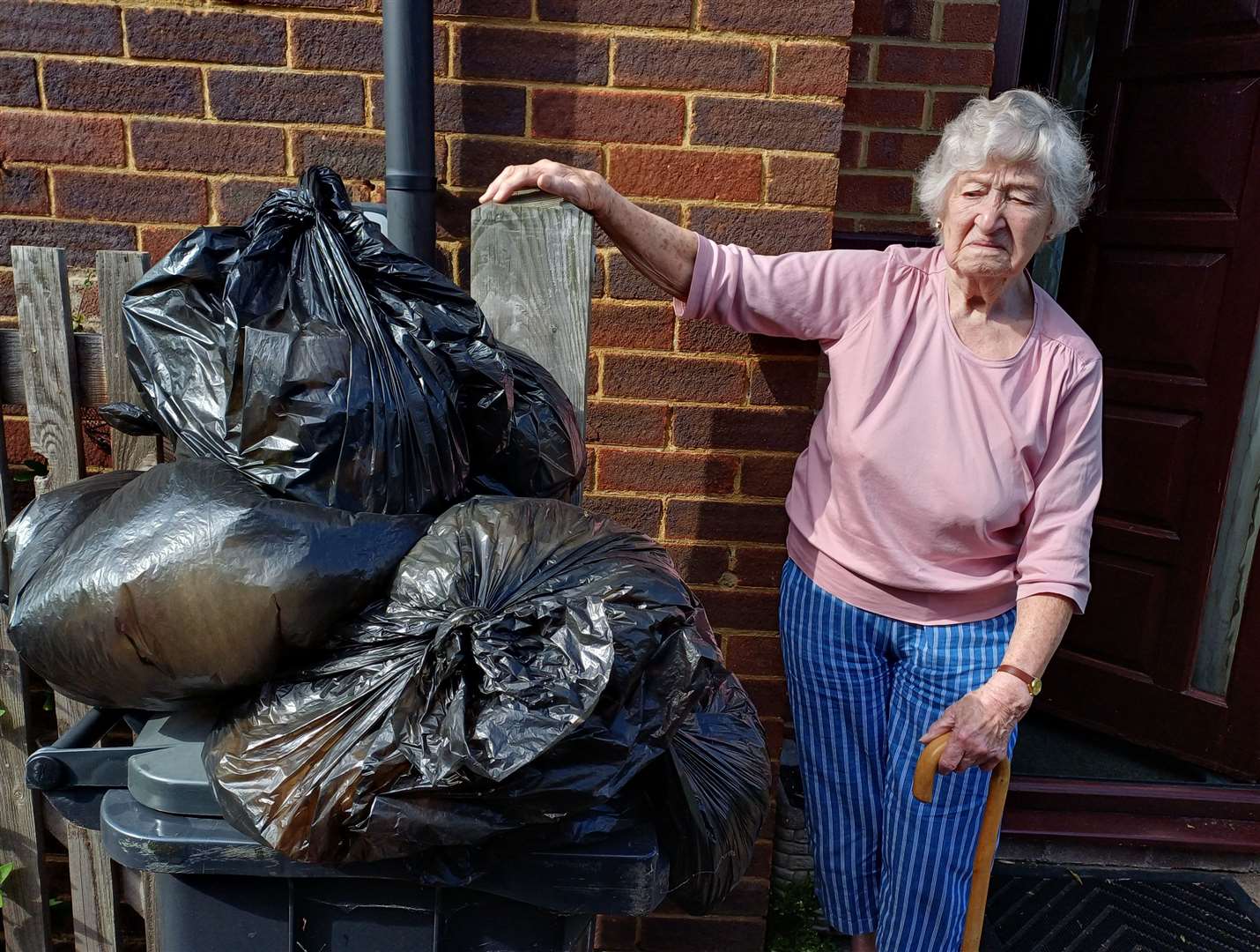 Barbara Quick says she is "drowning in a sea of sacks" after not having her bins collected in a month