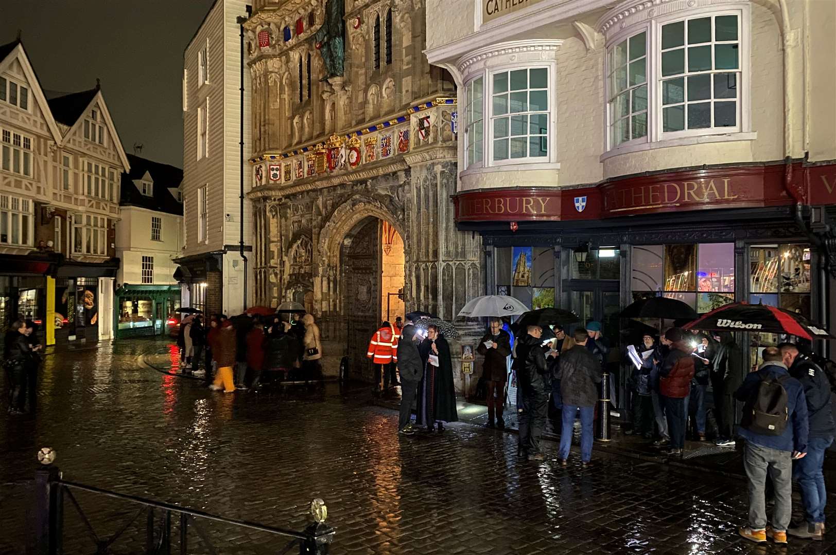 Protestors of the silent disco outside Canterbury Cathedral