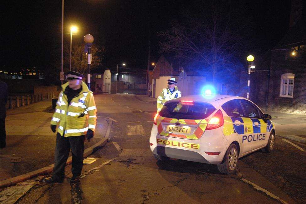 Police closed North Lane in Faversham due to flooding. Picture: Chris Davey